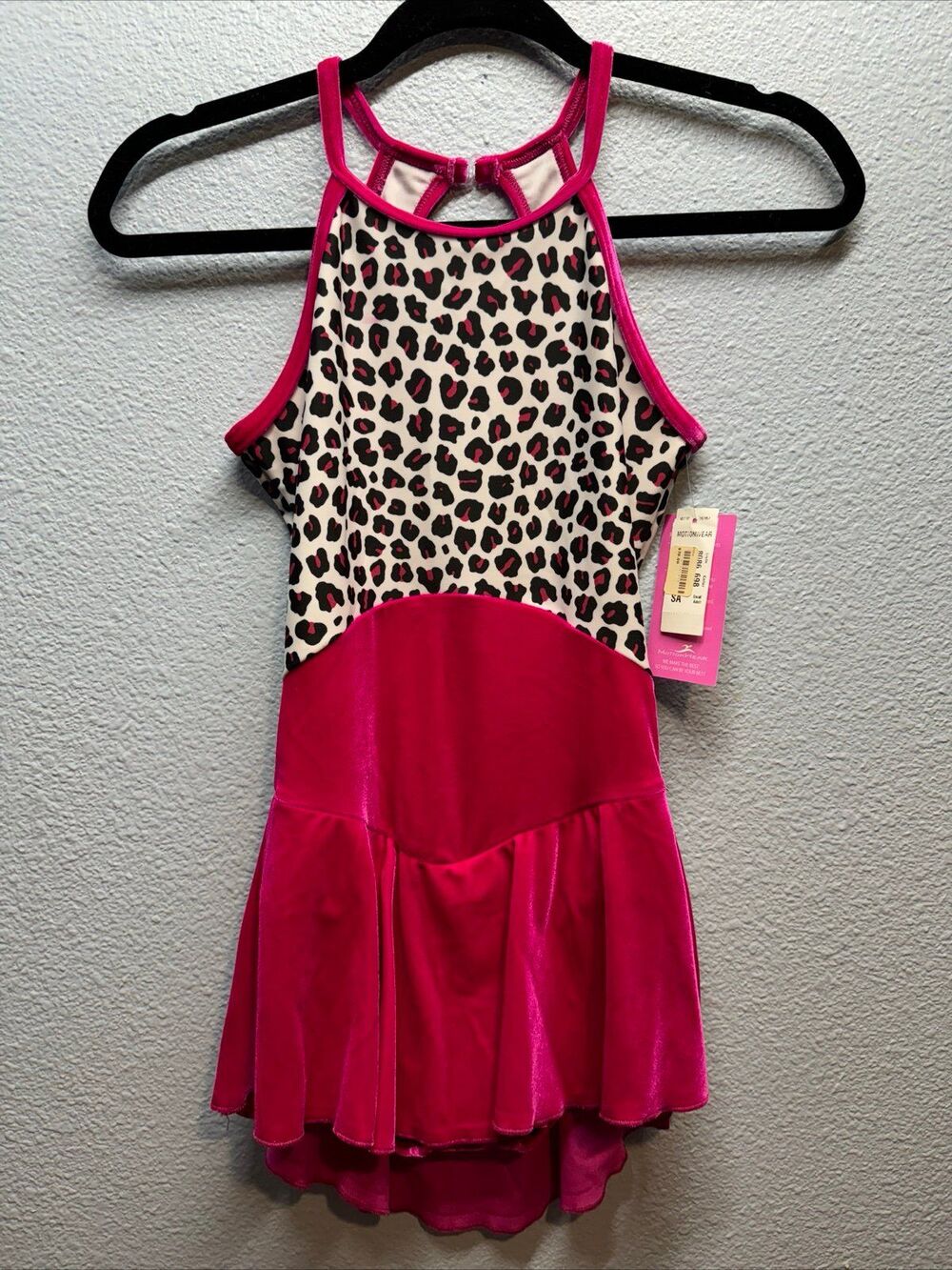 Motionwear Dance Skirt Leotard Women Pink Velour W/Animal Print, Size Small NEW